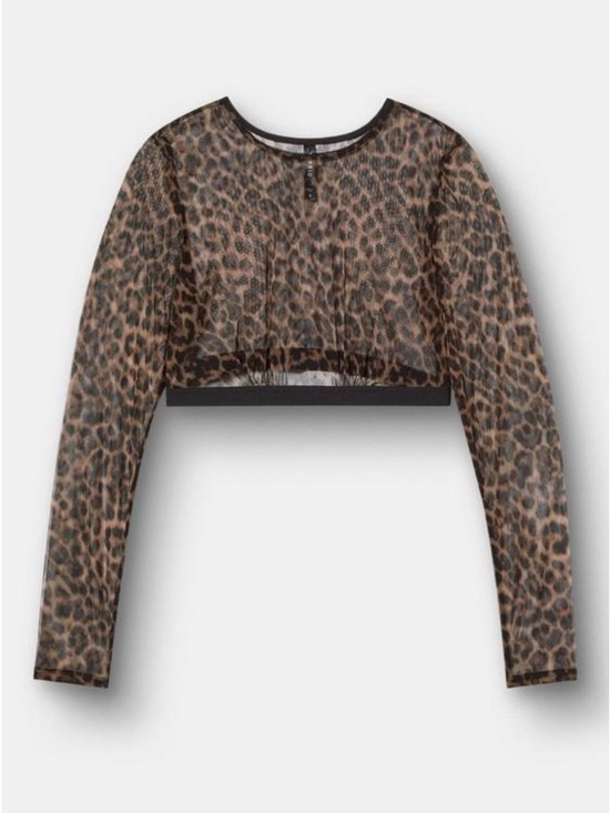 torrid Tops - Torrid Under It All Leopard Print Sheer Mesh Cropped Long Sleeve Top - Size 0/12